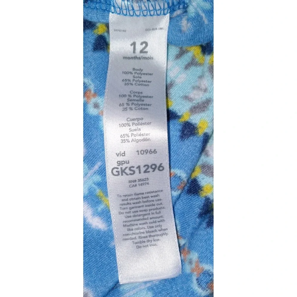 Carter's Unisex 12M Blue Patterned Fleece Zipper Long Sleeves Footie Pajama